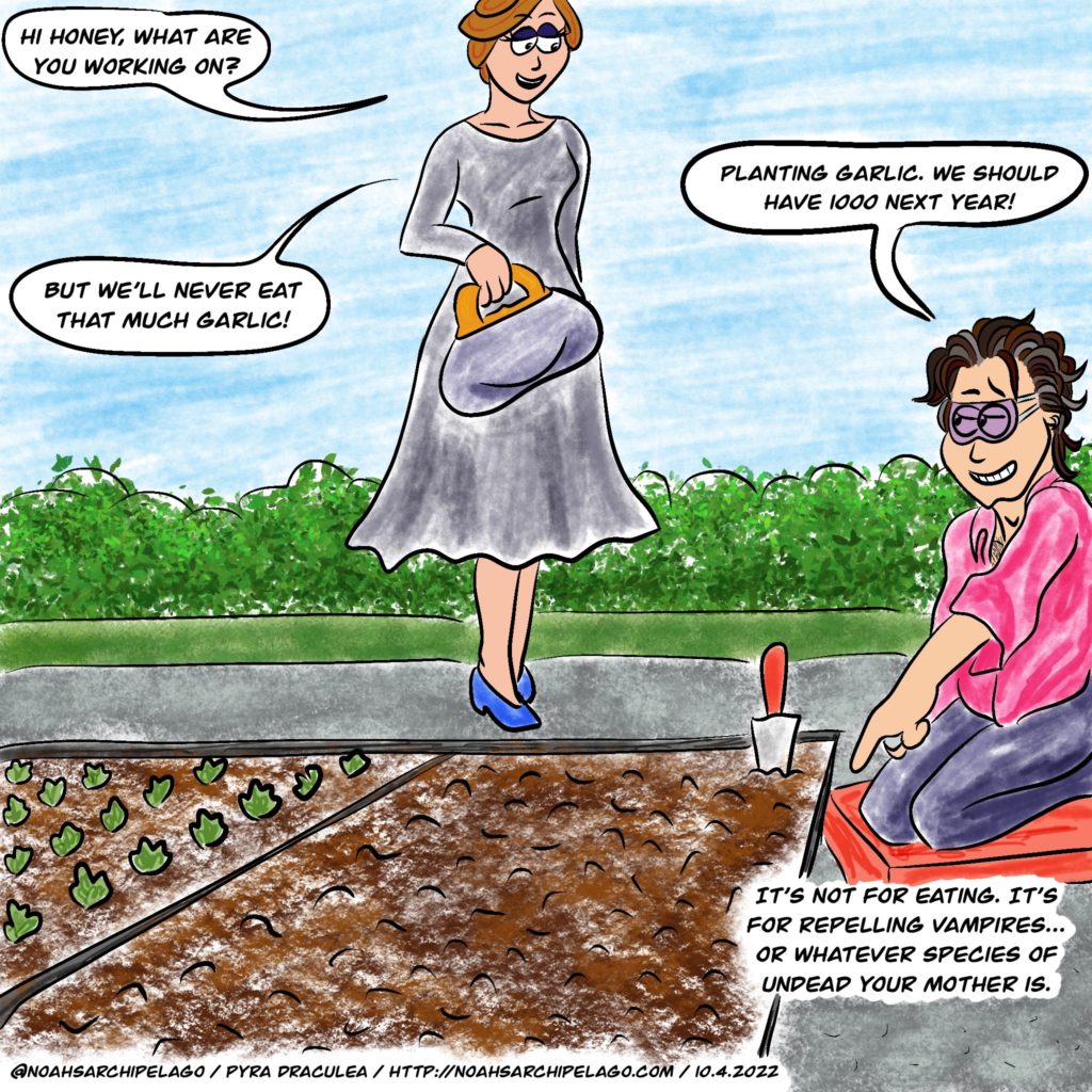 Ruth spots Noah planting way too much garlic in the garden, but he has his reasons.