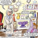 Grandma Agnes has brought Ursula to the antiques mall to shop for Ruth. Grandma Agnes says, "OK, keep your eyes peeled for something your mommy would like for Christmas." Ursula immediately points to a boxed set of five Spice Girls on Tour dolls and says, "Is that a set of Spice Girls dolls?" Surprised, Agnes says, "Huh? Oh, yes. It is." Ursula replies, "Cool, our work here is done. Now for that pizza and ice cream you promised."