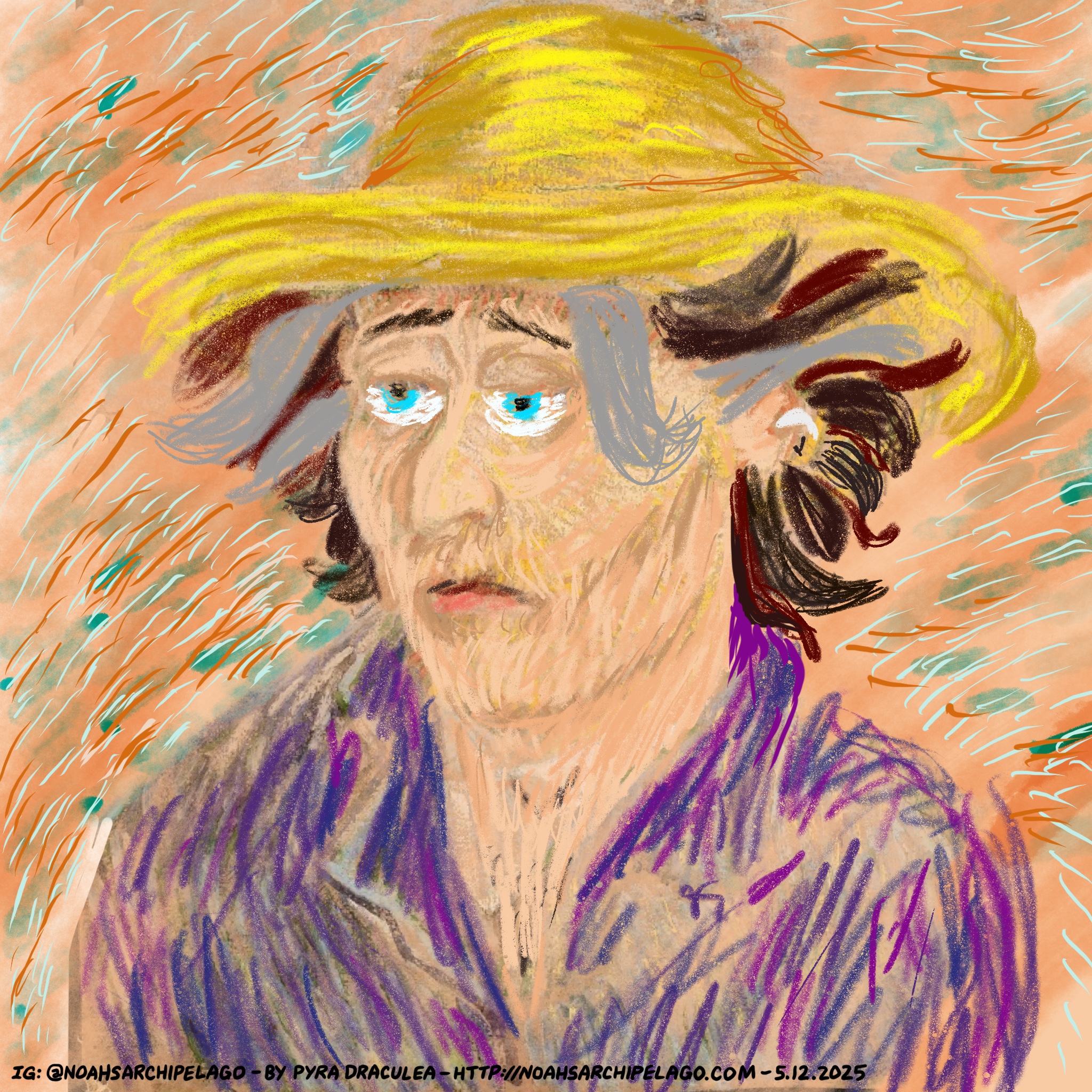 A nod to Van Gogh's “Self Portrait With a Straw Hat.”
