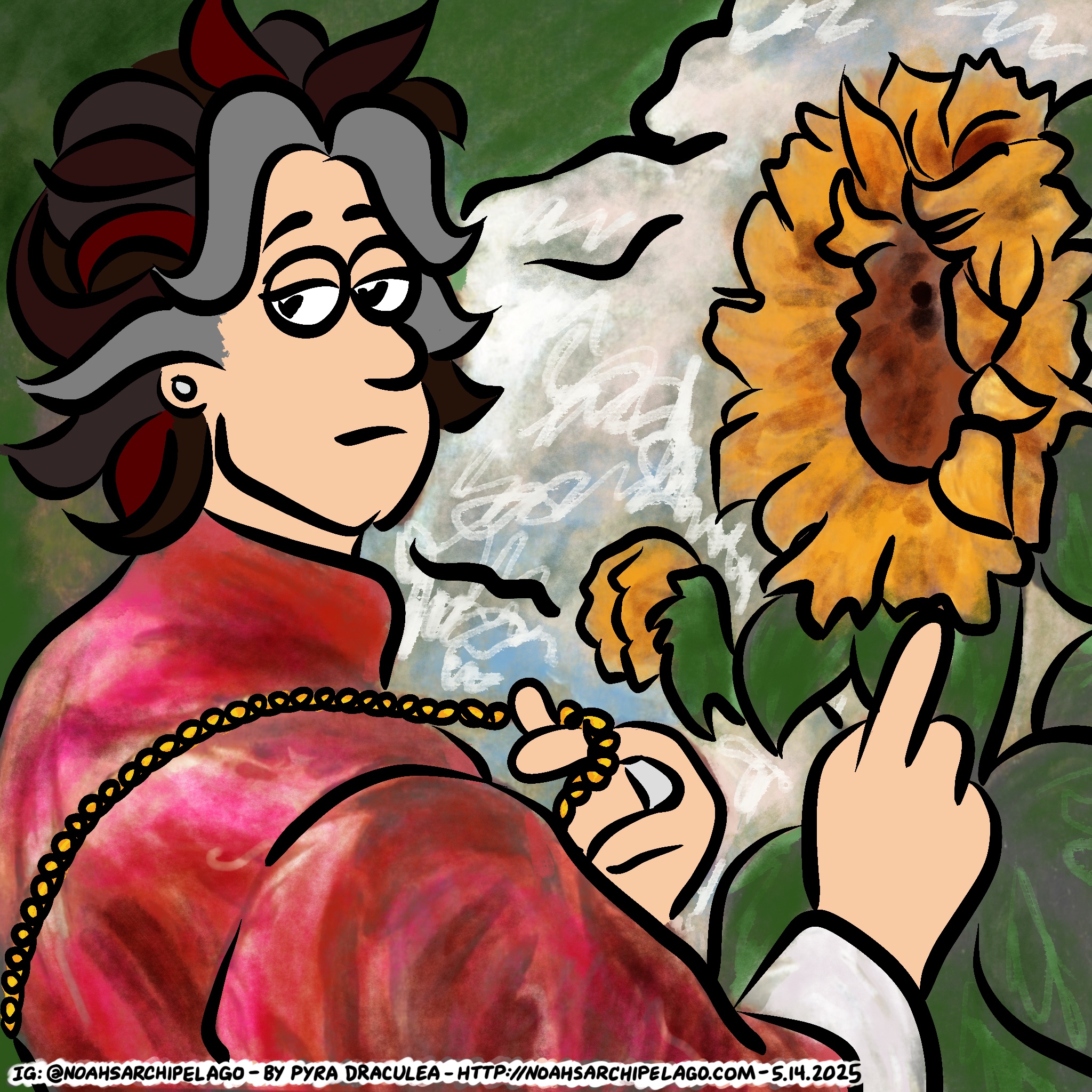 Noah's take on Van Dyck's "Self-Portrait with a Sunflower."