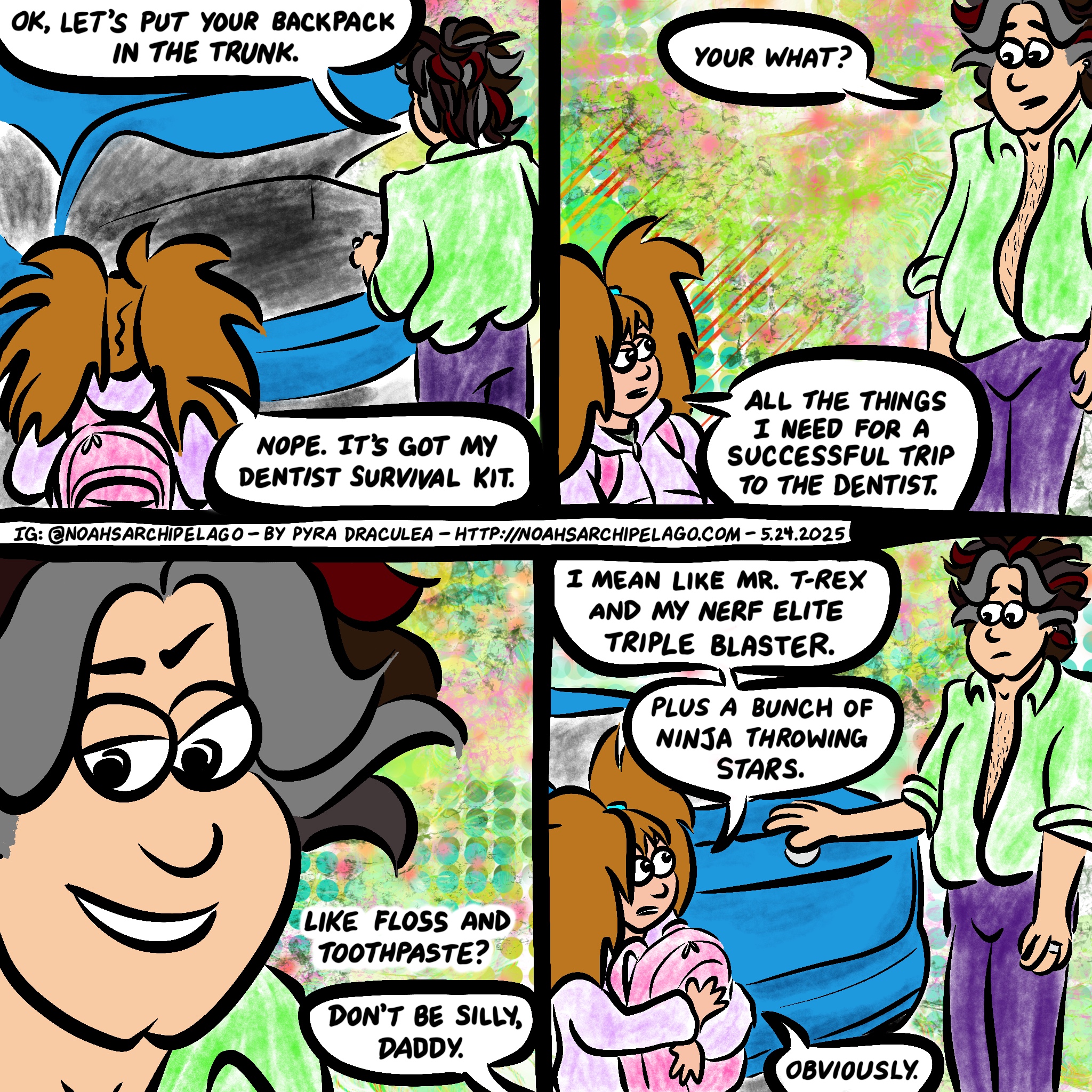 Ursula refuses to give up her backpack as it holds her dentist survival kit.