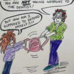 Noah and Ursula have a bug out bag tug-of-war.