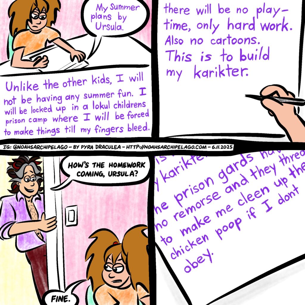 Ursula writes about her upcoming summer activities for her homework.